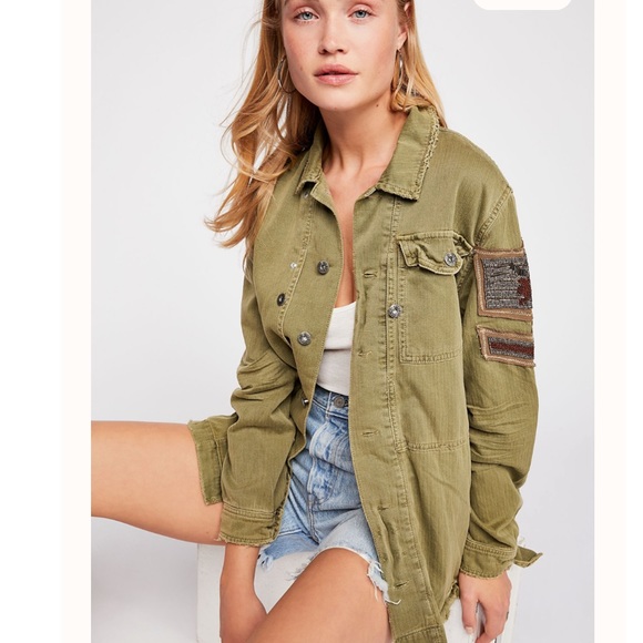 Free People Embellished Military Shirt 